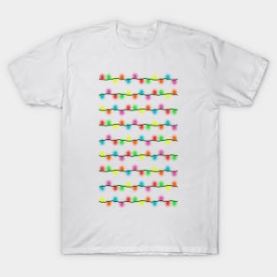 String of Pixel Glowing Christmas Lights Pattern (White) T-Shirt